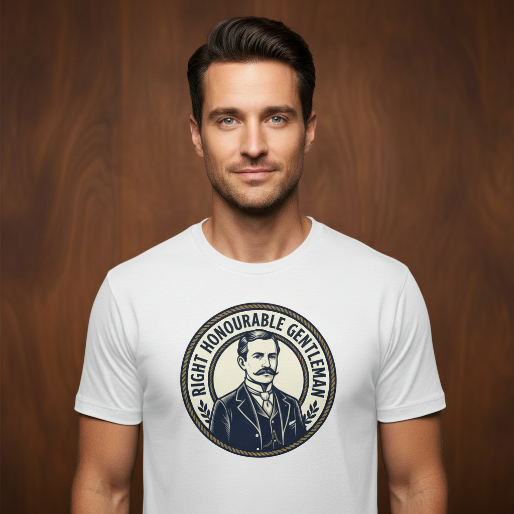 White t-shirt on male model with wood texture background