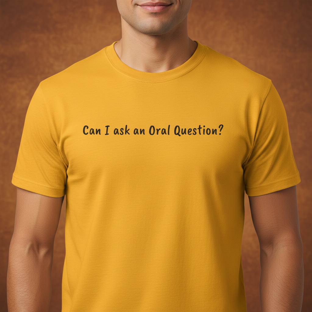 Gold t-shirt on male model with wood texture background