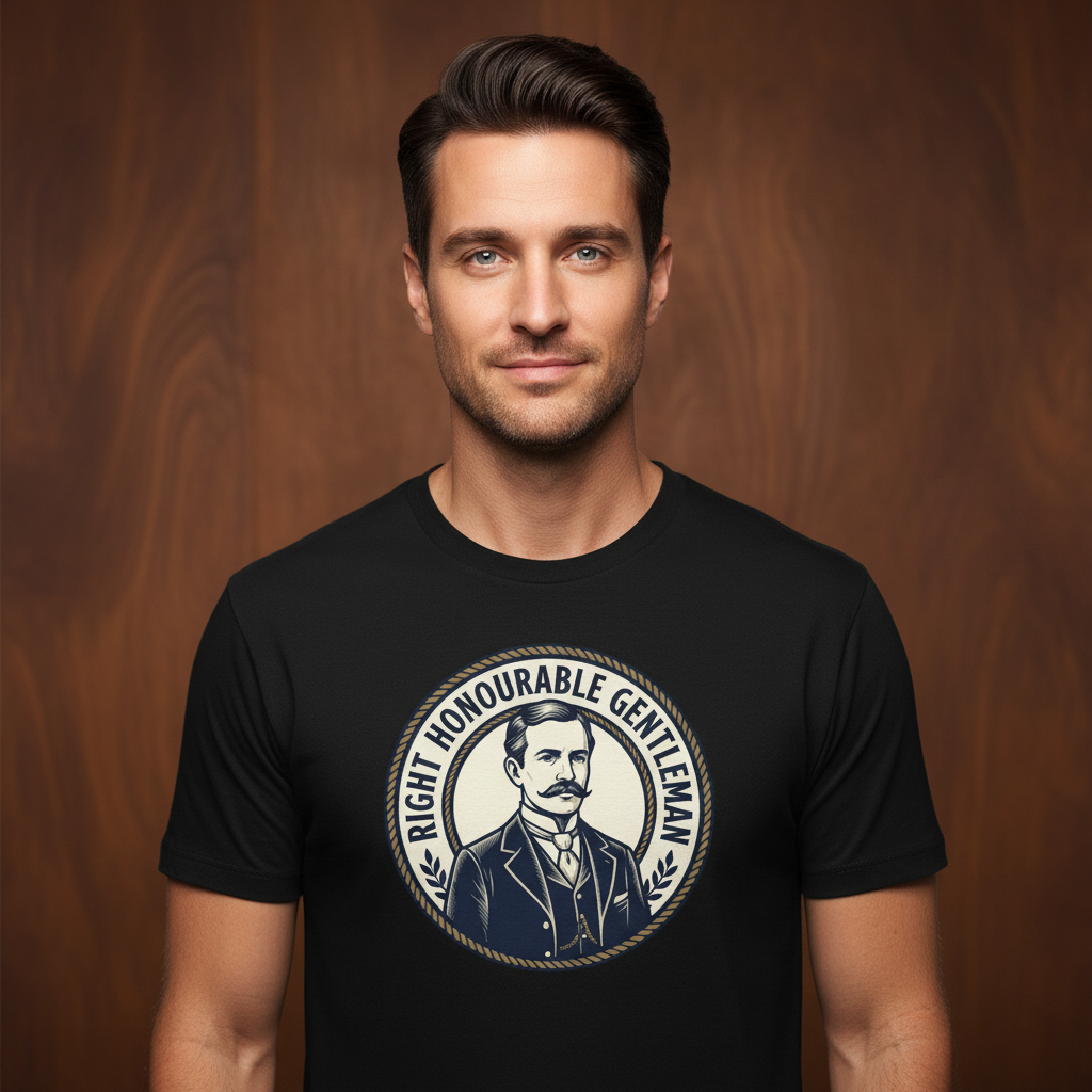 Black t-shirt on male model with wood texture background