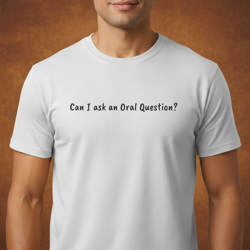 White t-shirt on male model with wood texture background